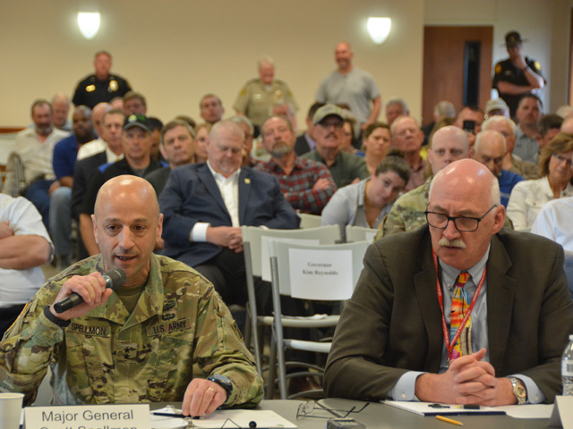 At a U.S. Senate hearing in Glenwood, Iowa, on Wednesday, Army Corps of Engineers Major General Scott Spellmon (left) and John Remus, chief of Missouri River Basin water management, both testified about how last month&#039;s floods occurred and what can be done to mitigate such flooding. Spellmon said little could have been done to stop the flooding downstream from Corps dams. (DTN photo by Chris Clayton)